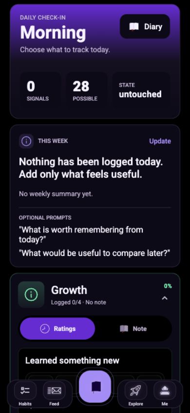 Equanimity logs screen